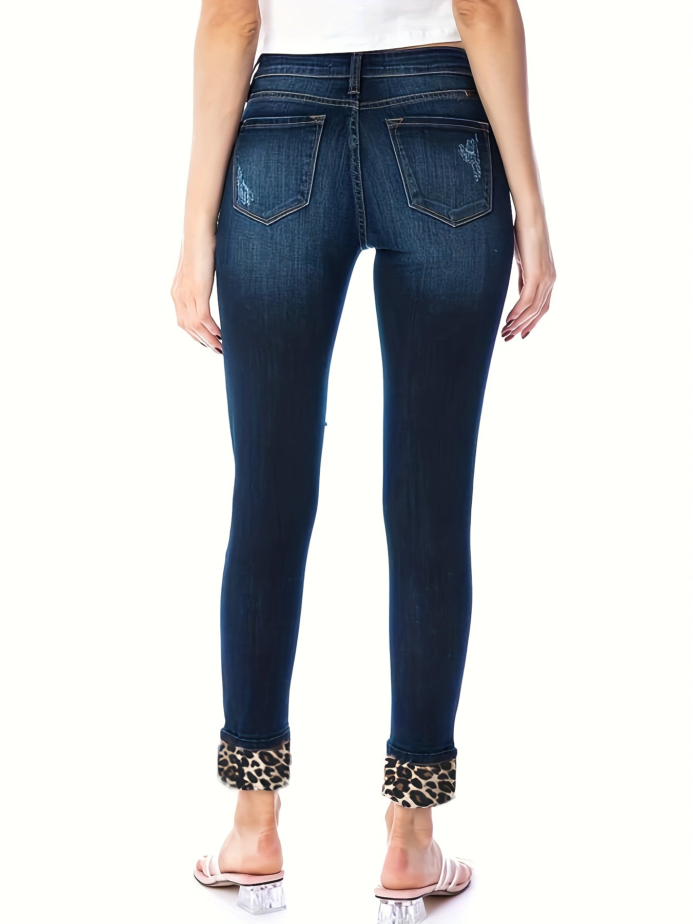 Colorblock Leopard Print High Rise Skinny Jeans