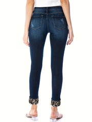 Colorblock Leopard Print High Rise Skinny Jeans