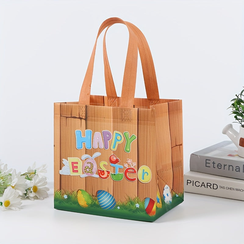 12pcs Easter Pattern Tote Bags With Handles Reusable Non Woven Bags