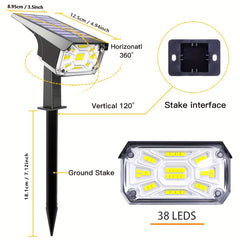 2pcs Solar Landscape Spotlights Waterproof IP65 3 Lighting Modes 38LED Solar