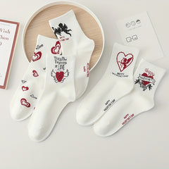 Girls Kids Heart Cupid Pattern Socks Cotton Crew Socks