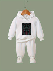 Girls Building Print Hoodie Jogger Pants Set Sports