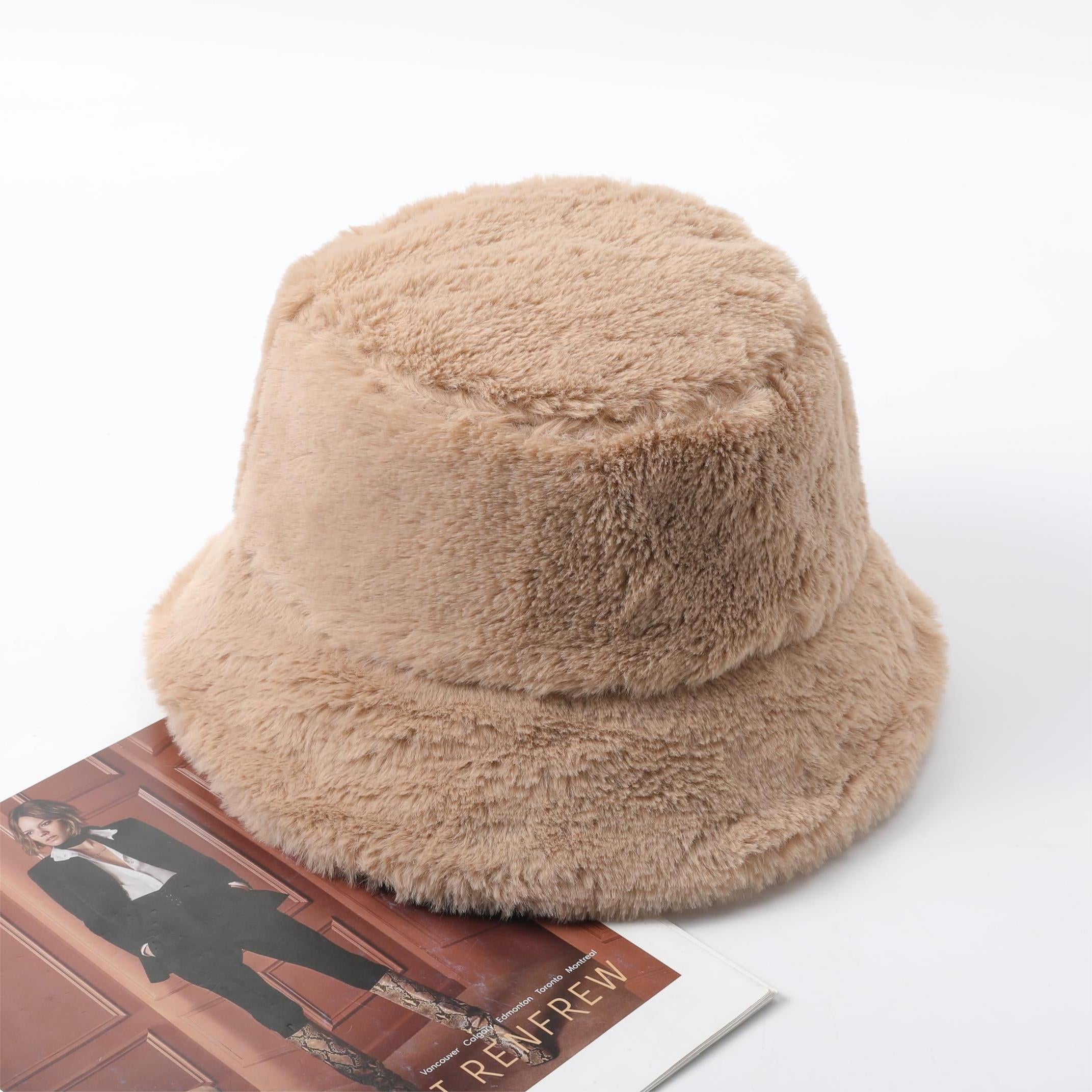 Unisex Winter Bucket Hat Packable Fluffy Fur Warm Fisherman Hats