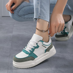 Women's Block Faux Leather Chunky Sneakers - Casual Heighten Skate Shoes