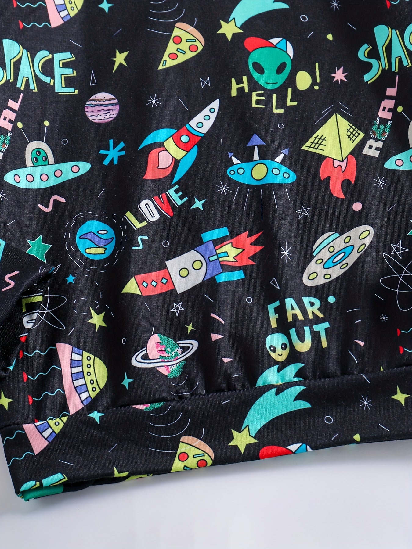 Cartoon Space Print Boys Hooded Sweatshirt