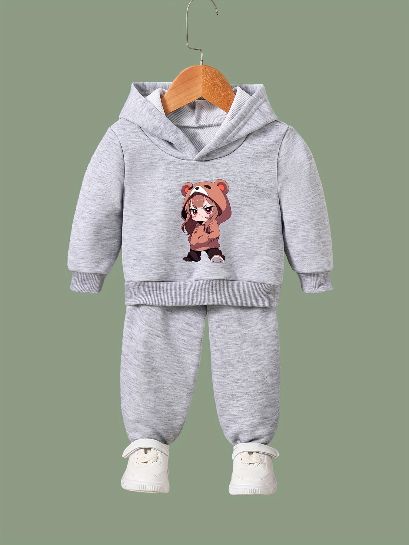 Anime Girl Pattern Long Sleeve Hooded Sweatshirt & Sweatpants