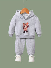 Anime Girl Pattern Long Sleeve Hooded Sweatshirt & Sweatpants