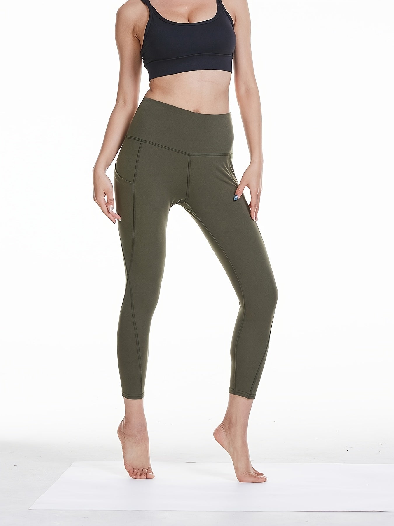 Women's High Waist Cropped Pants with Side Pockets for Yoga