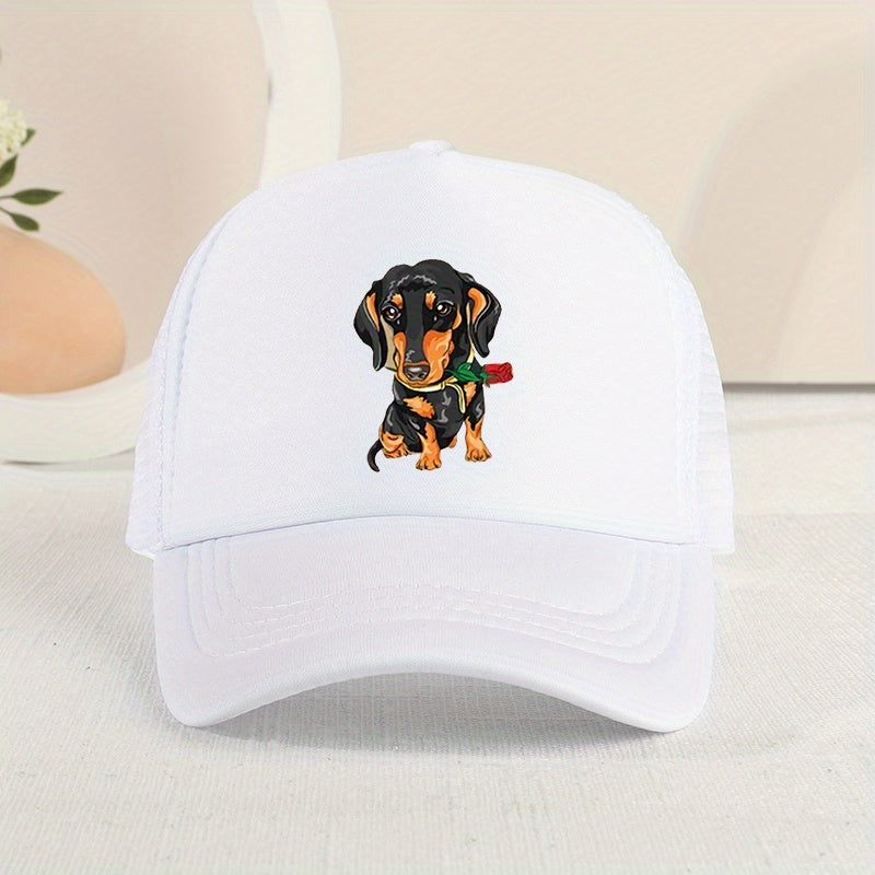 Mesh Print Rose Flower Dog Baseball Cap Sunshade Peaked Cap Trucker Hat
