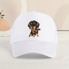 Mesh Print Rose Flower Dog Baseball Cap Sunshade Peaked Cap Trucker Hat