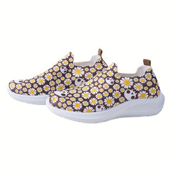 Daisy Print Non Slip Comfortable Running Shoes Elastic Slip On Sneakers