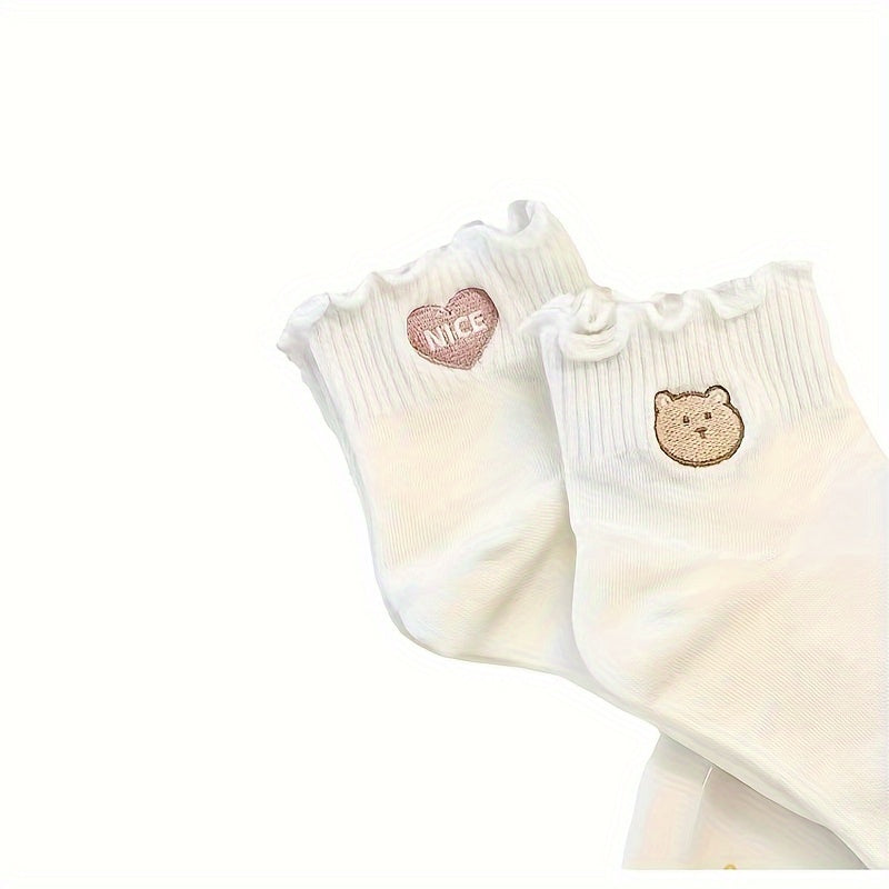 Teenager's Cartoon Animals Knitted Crew Socks, 5 Pairs