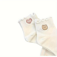 Teenager's Cartoon Animals Knitted Crew Socks, 5 Pairs