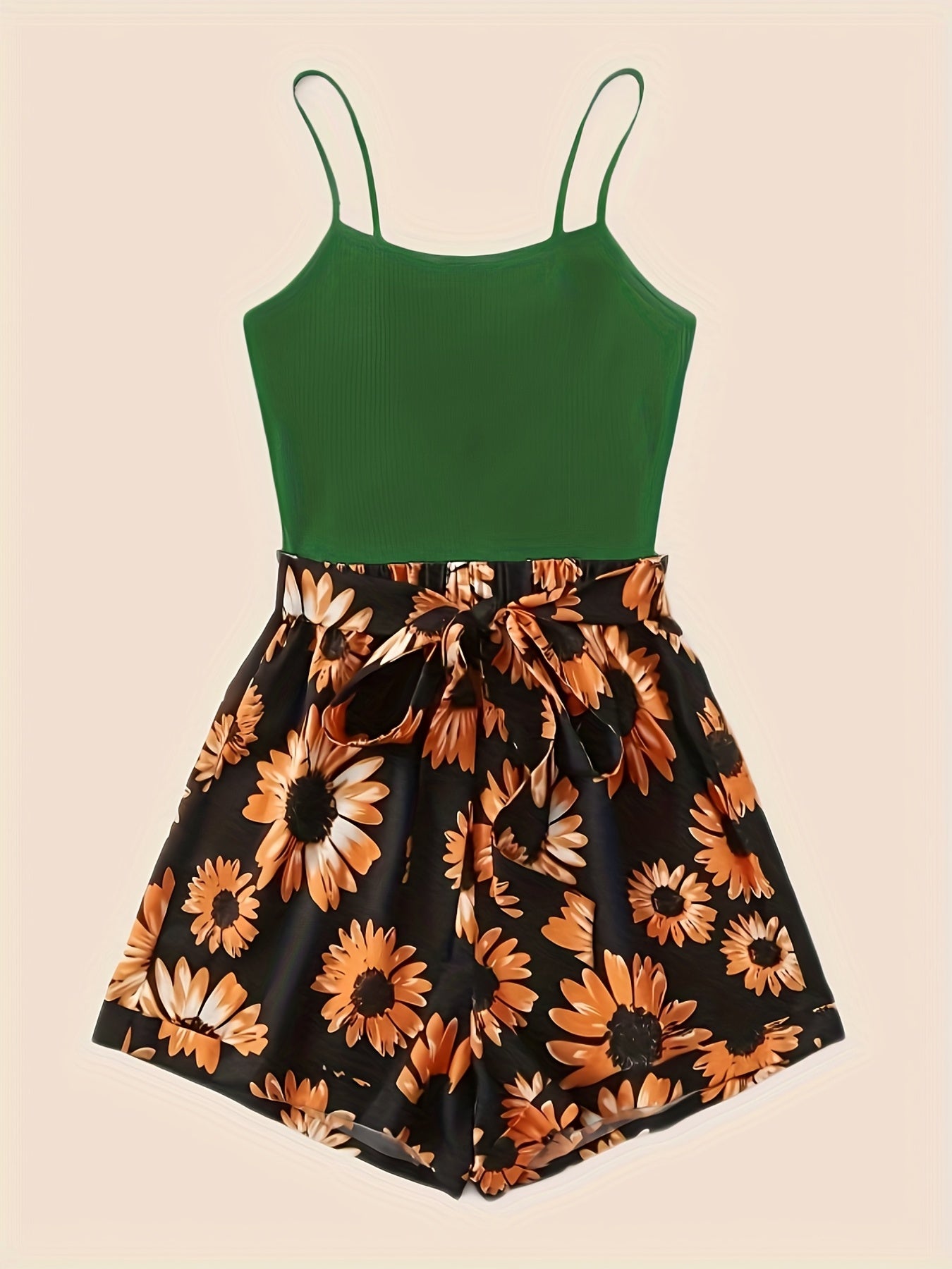Spring & Summer 2pc Set Spaghetti Top & Floral Shorts Women's Clothing