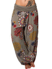 Boho Floral Print Harem Pants Elastic Waist Women's Clothing