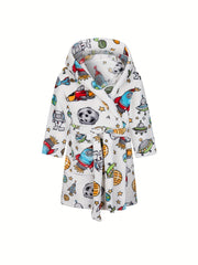 Boys Soft Flannel Hooded Bathrobe Kids Clothes Sleepwear