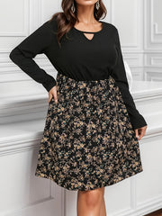 Colorblock Floral Print V Neck Dress