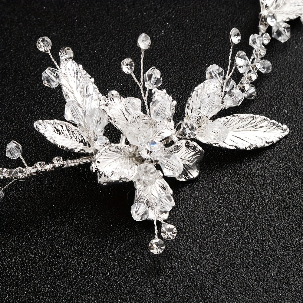 Bridal Headband Leaf Flower Rhinestone Wedding Headwear for Women