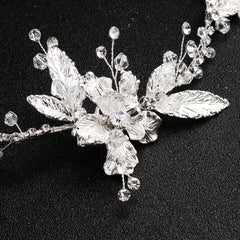 Bridal Headband Leaf Flower Rhinestone Wedding Headwear for Women