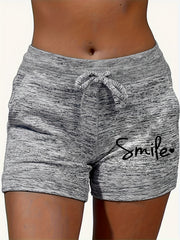Smile Print Drawstring Shorts Casual Shorts For Summer