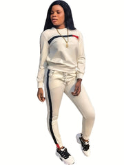 Casual 2pc Set Crew Neck Tops & Running Pants
