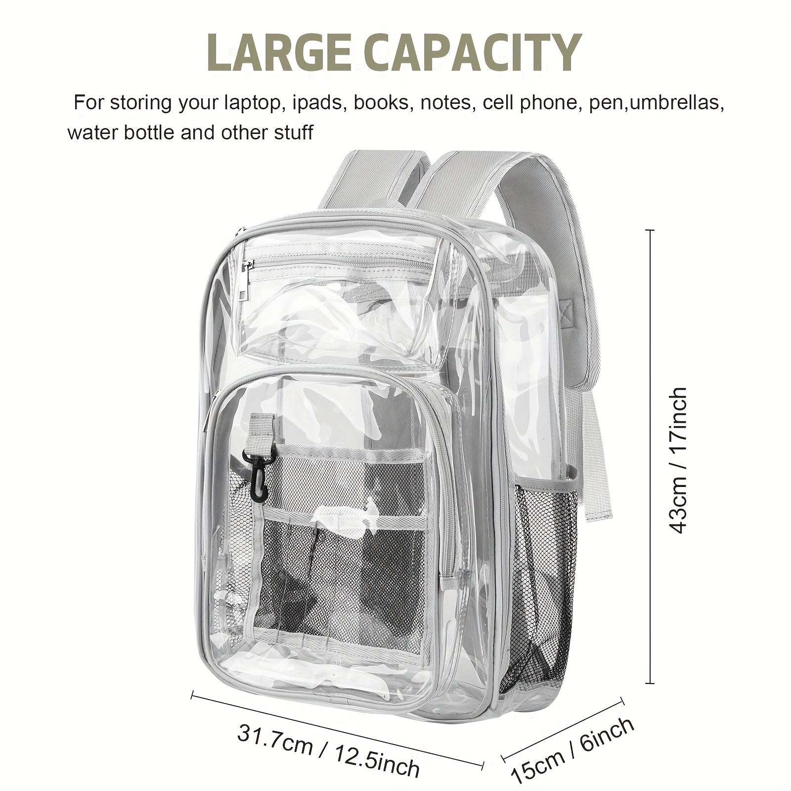 Clear Backpack Heavy Duty PVC See Through with Reinforced Straps