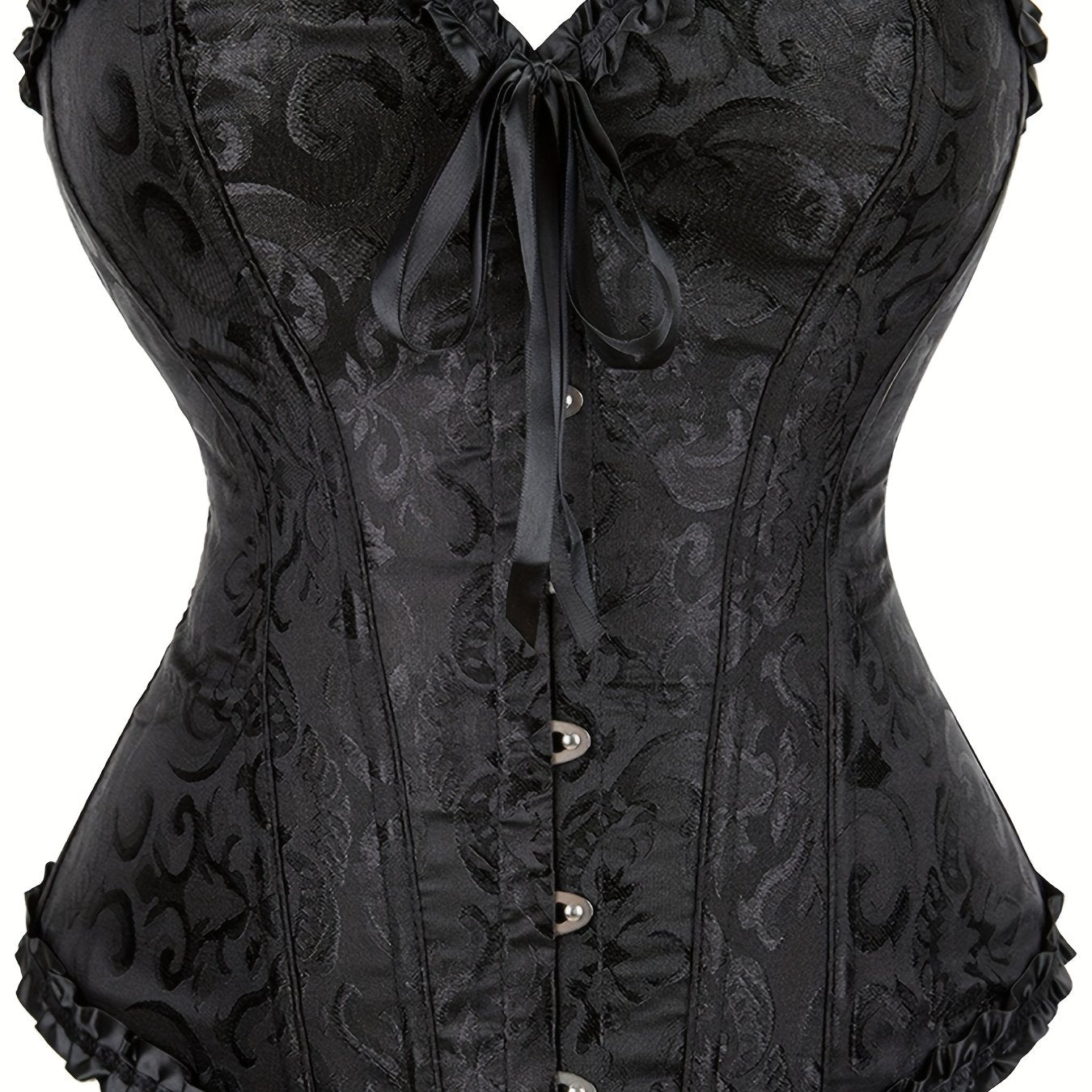 Floral Boned Corset Lace Up Back Satin Overbust Shapewear Body Shaper