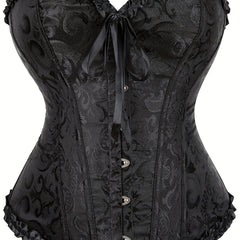 Floral Boned Corset Lace Up Back Satin Overbust Shapewear Body Shaper