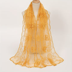 Floral Embroidery Lace Scarf Solid Shawl Thin Head Wrap Sunscreen