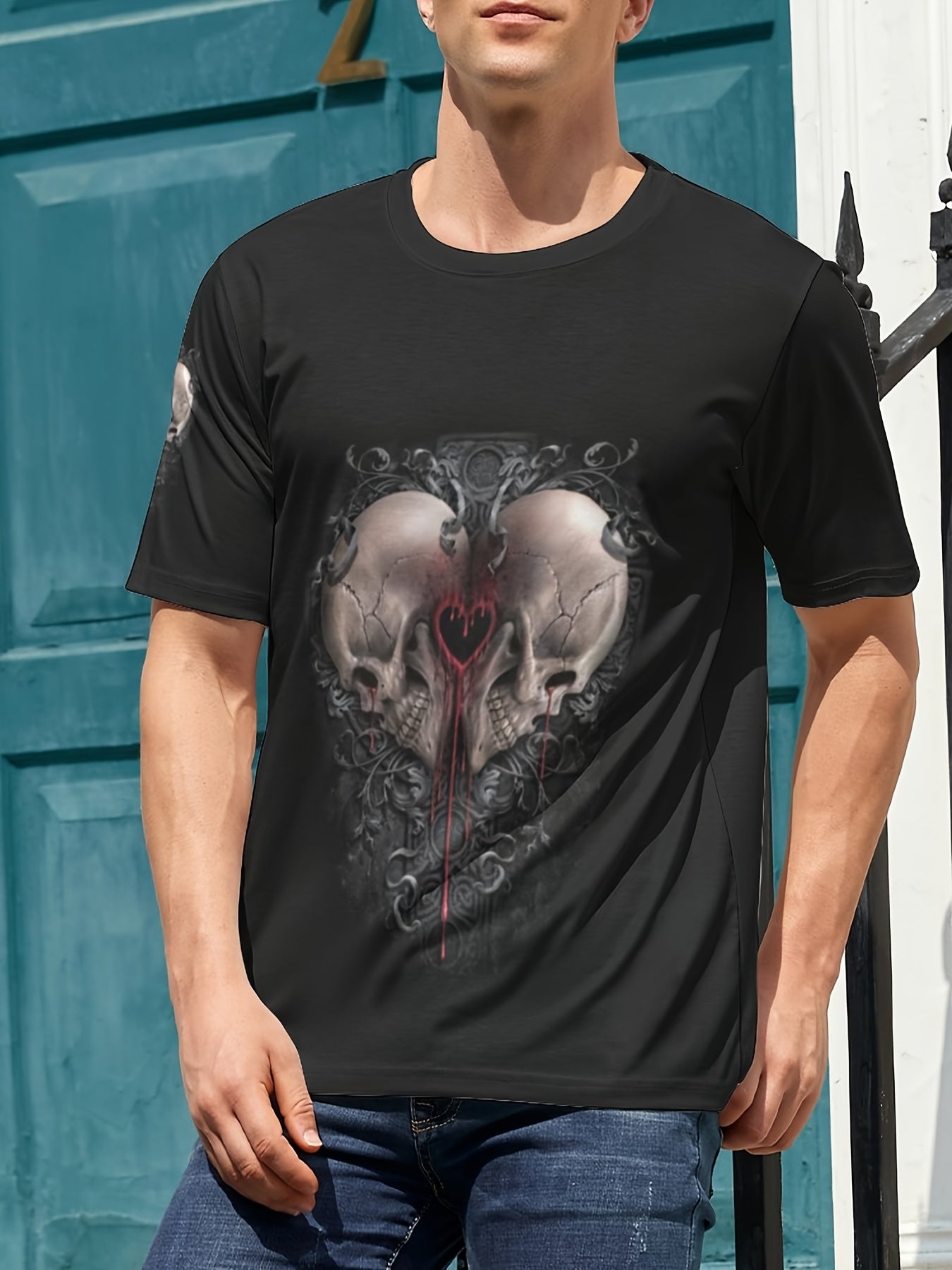 3D Skull Print Men's Graphic Active T-shirt Crew Neck Casual Tee for Summer