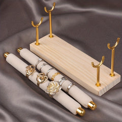 Two Tier Ring Flannel Display Jewelry Rack Solid Wood Base Organizer