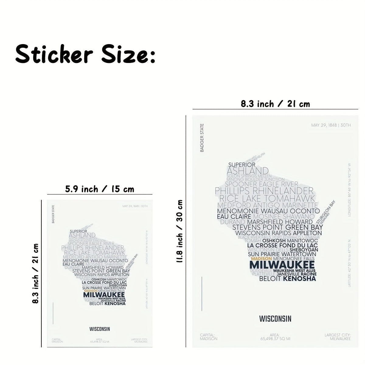 Wisconsin Letter Map Sticker - Kids Modern Font Art
