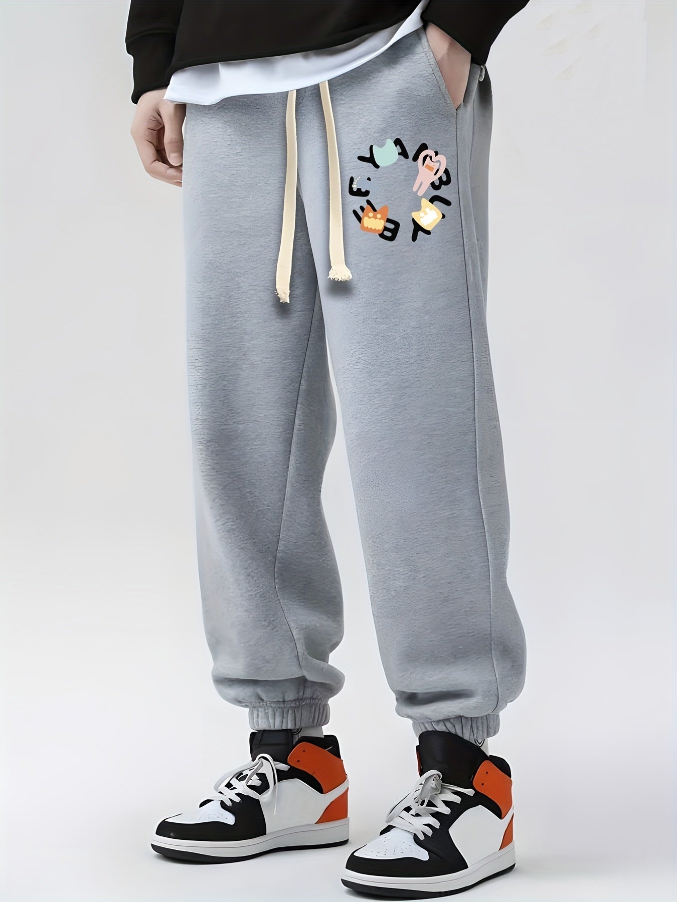 Letter Ring Print Sweatpants Casual Drawstring Jogger Pants