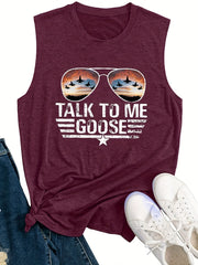 Letter Print Crew Neck Tank Top Sleeveless Casual Summer Women's Top