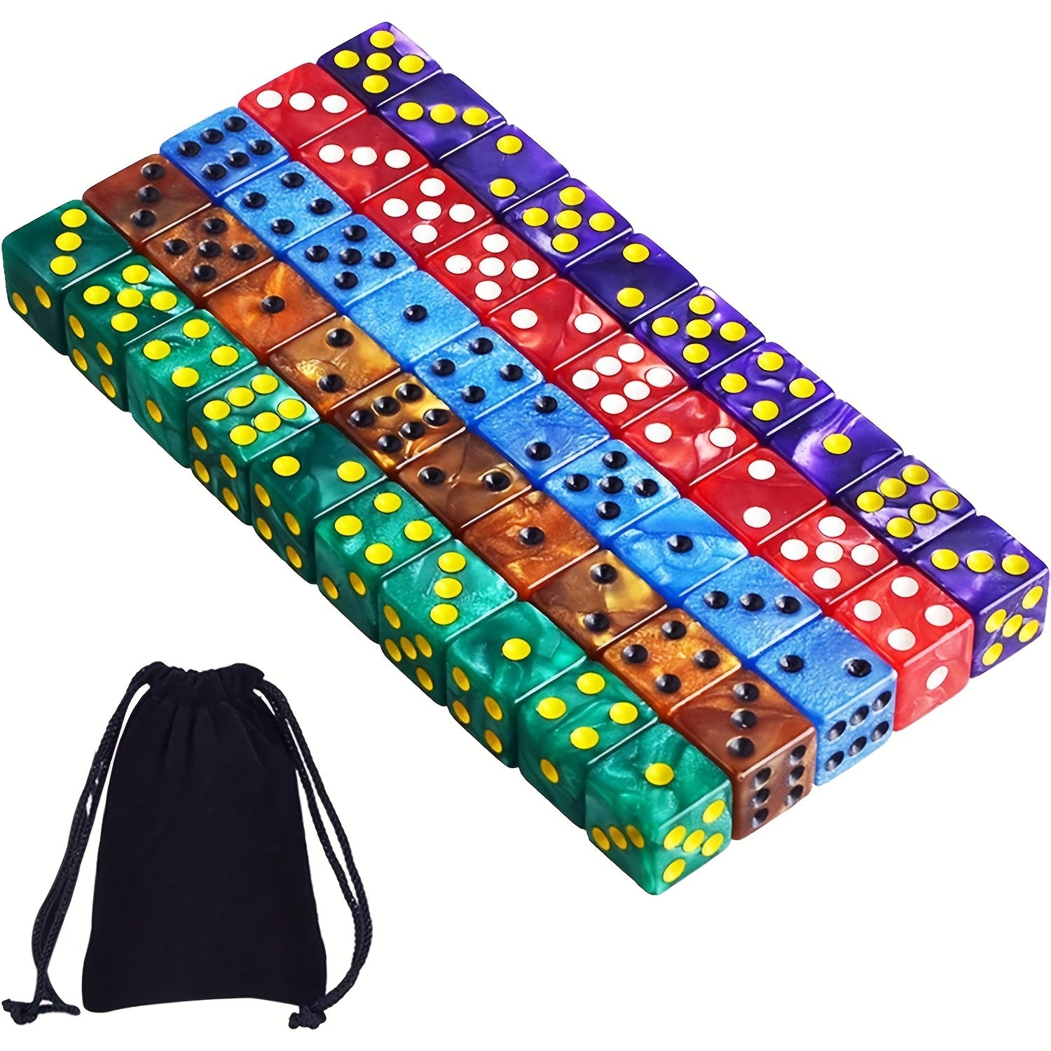50pcs 16mm Pearl Patterned Square Dice Plush Cloth Bag Halloween Party