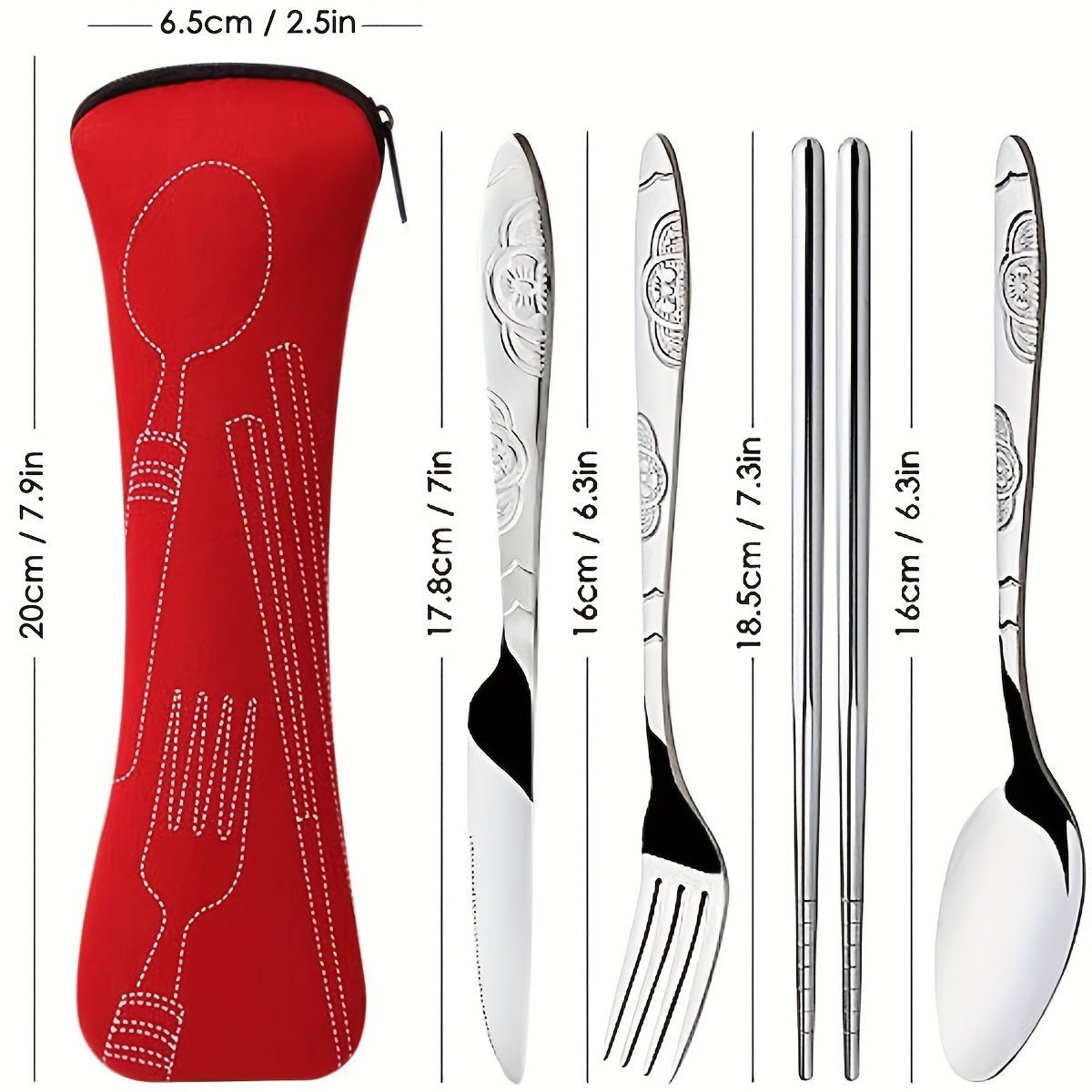 4 Pcs Stainless Steel Set Portable Utensils with Suitcase