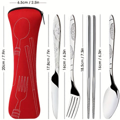 4 Pcs Stainless Steel Set Portable Utensils with Suitcase