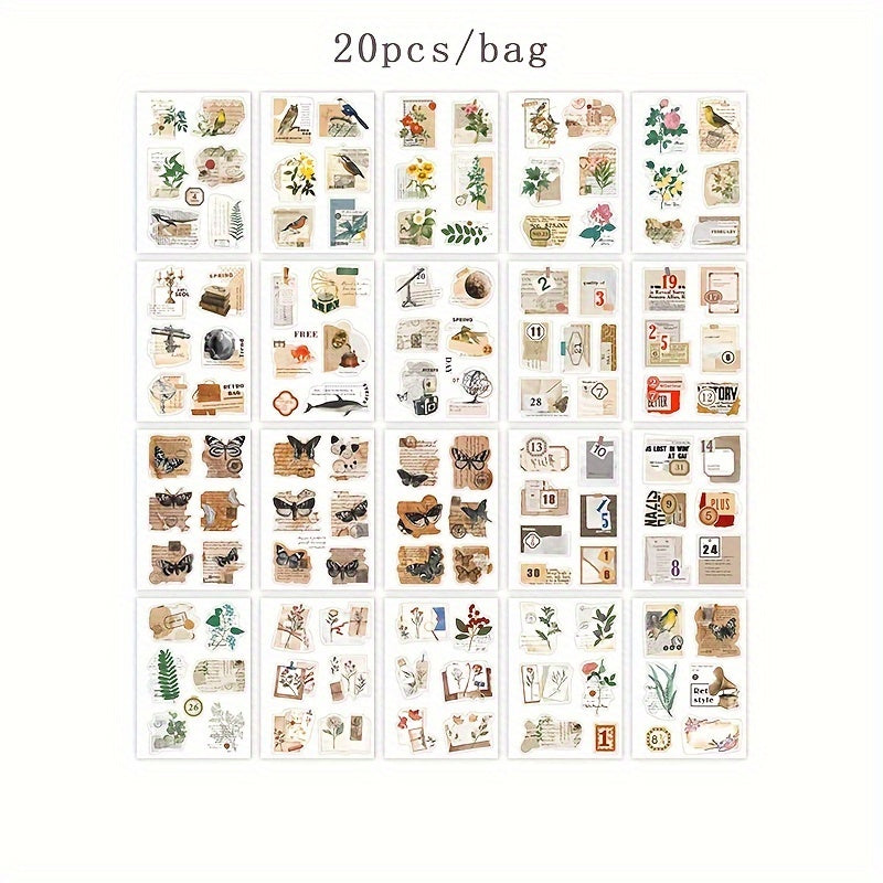 20pcs PET Sticker Book Retro Plant Flower Border Journal Decoration Paper