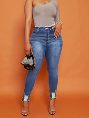 Ripped Holes Skinny Jeans Slim Fit Slash Pockets High Stretch Casual Denim Pants