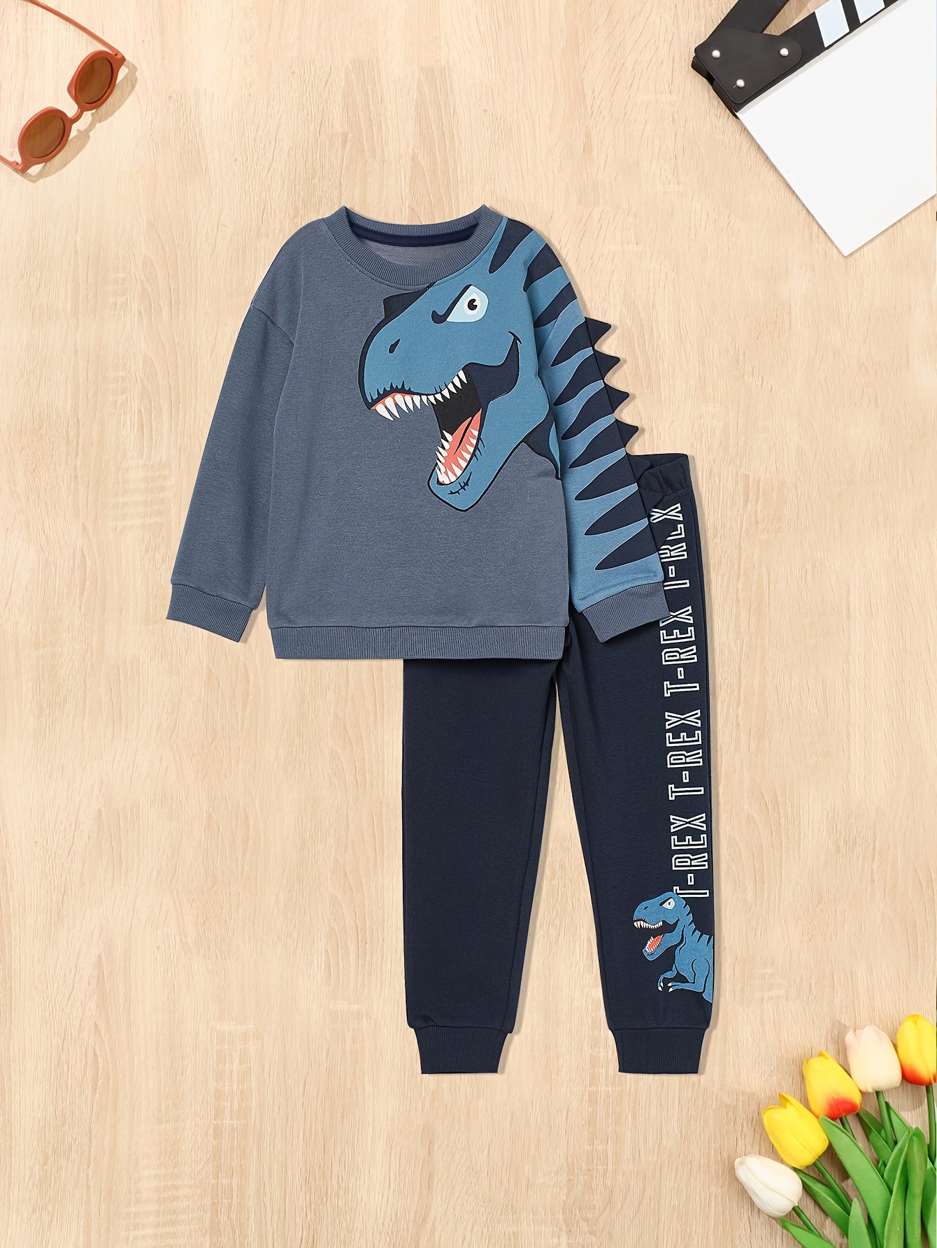 Boy's Dino Print Pullover & Sweatpants Set