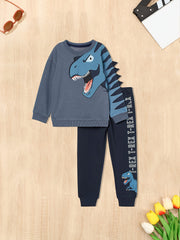 Boy's Dino Print Pullover & Sweatpants Set