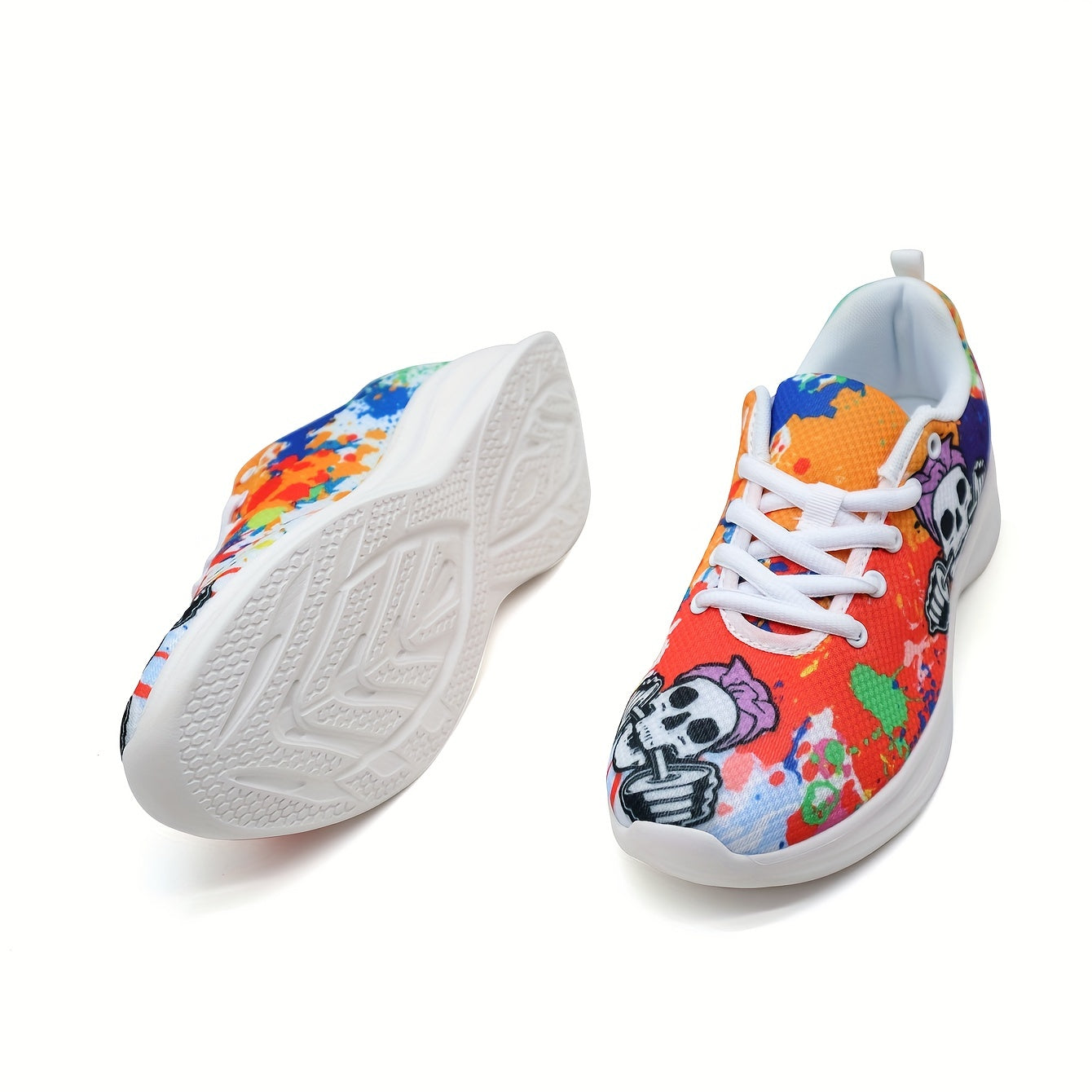 Women's Skull Pattern Sneakers Lace Up Outdoor Shoes Lightweight