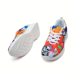 Women's Skull Pattern Sneakers Lace Up Outdoor Shoes Lightweight