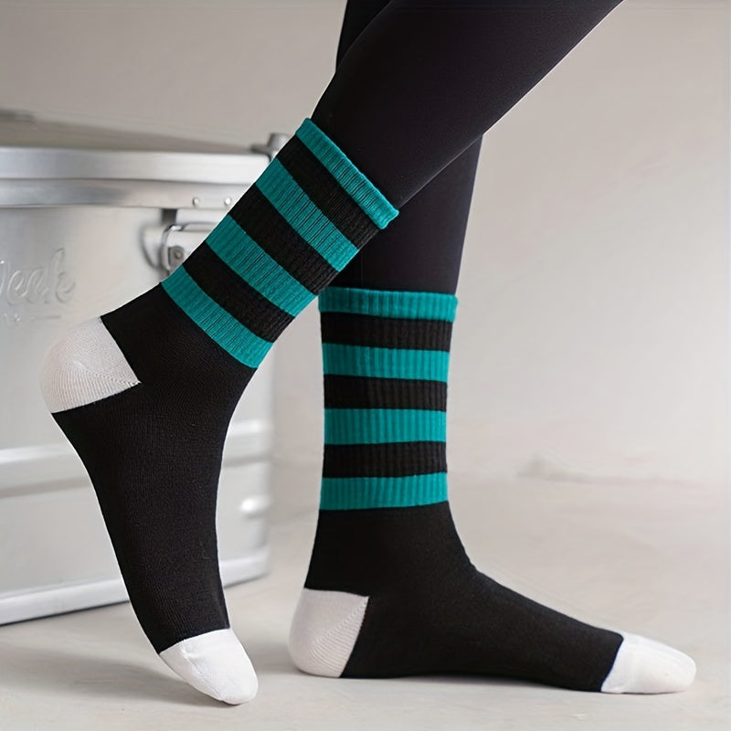 5 Pairs Plaid Print Crew Socks for Women