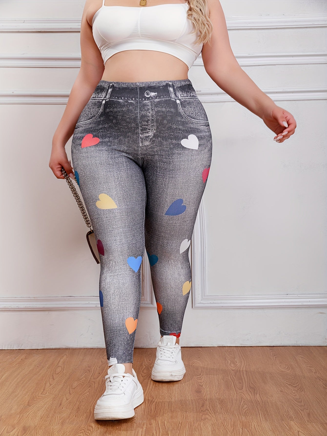 Heart Denim High Rise Leggings