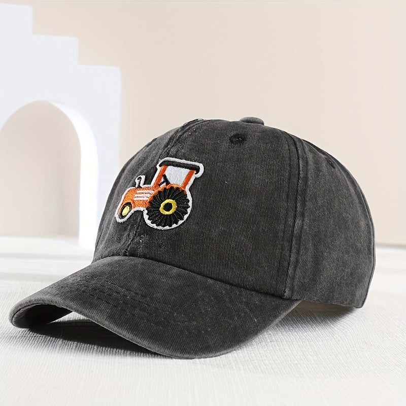 Boys Retro Tractor Washed Baseball Cap Adjustable Sun Hat