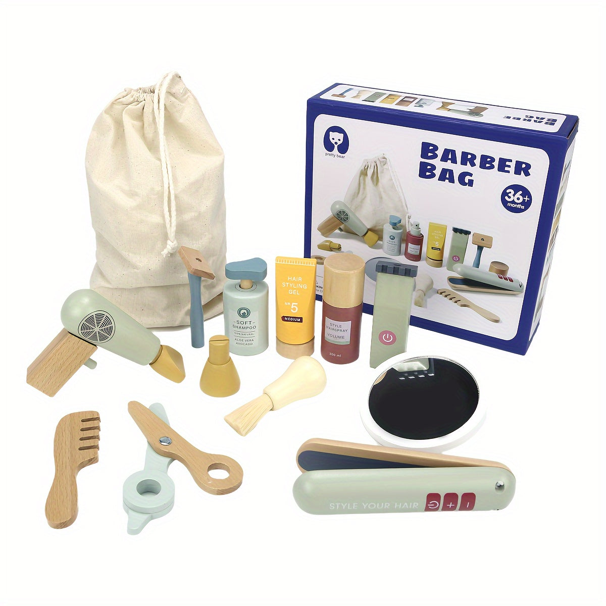 Wooden Hairdressing Set Kids Hair Salon Toy Set