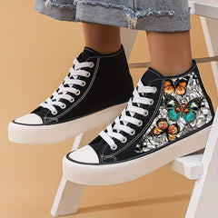 Women's Butterfly Platform Canvas High Top Sneakers for Fashionable Walking
