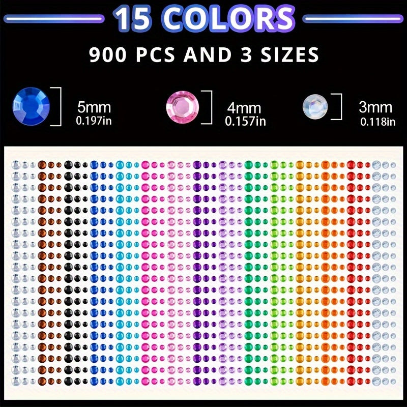 1225pcs Rhinestone Stickers Clear Colorful Self Adhesive Face Gems