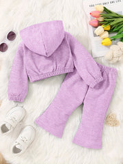 Baby Girl Waffle Hooded Top and Pants Set